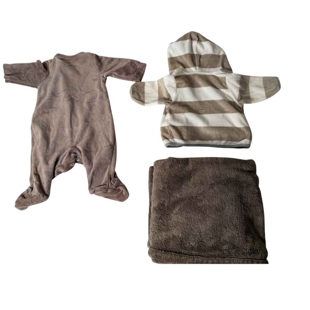 Carters Baby Outfit Set Blanket Footed Pajama Brown Stripe Sleep Wear Newborn - Picture 2 of 2